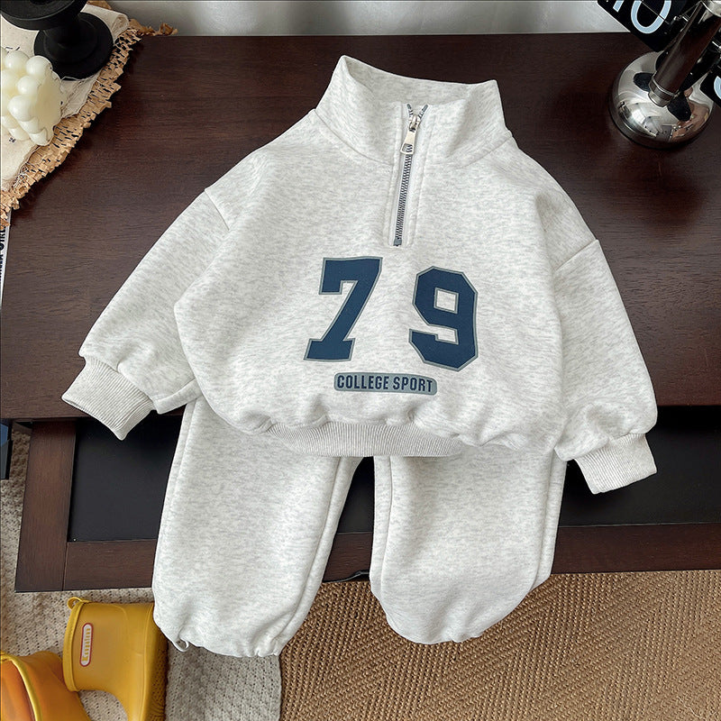Boys Spring Clothing Fashionable Long Sleeve Stand Collar Half Zip Children's Suit