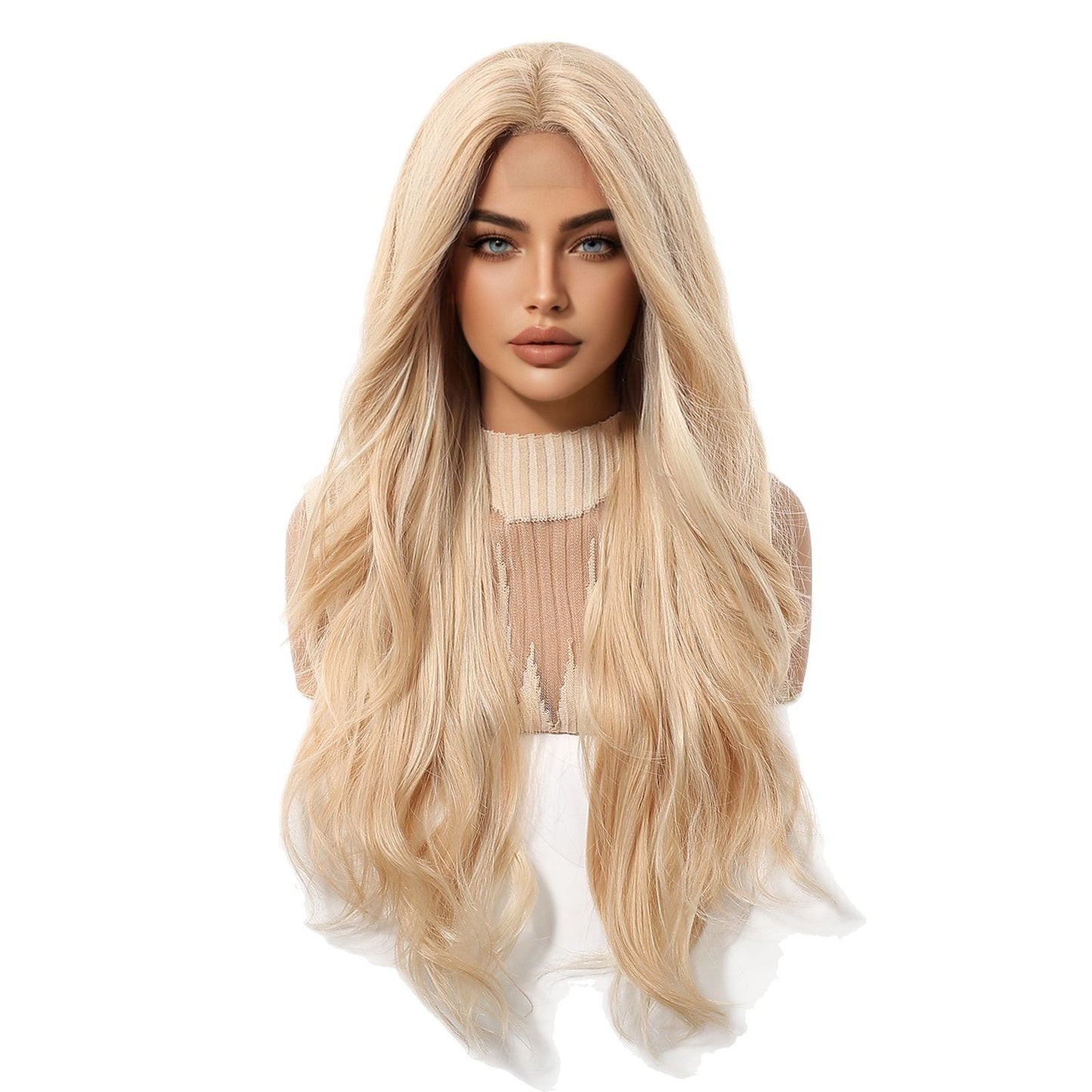 Mid-length Golden Big Wave Curly Hair Fashion Wig Long Curls