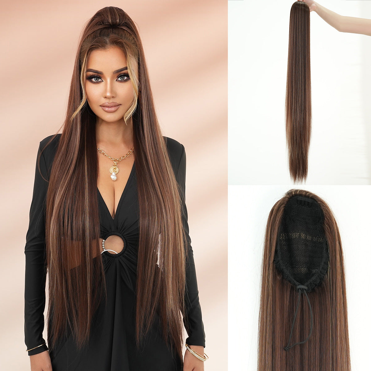 Drawstring Net Pocket Elastic Fashion Soft Hair Extension Wig Ponytail