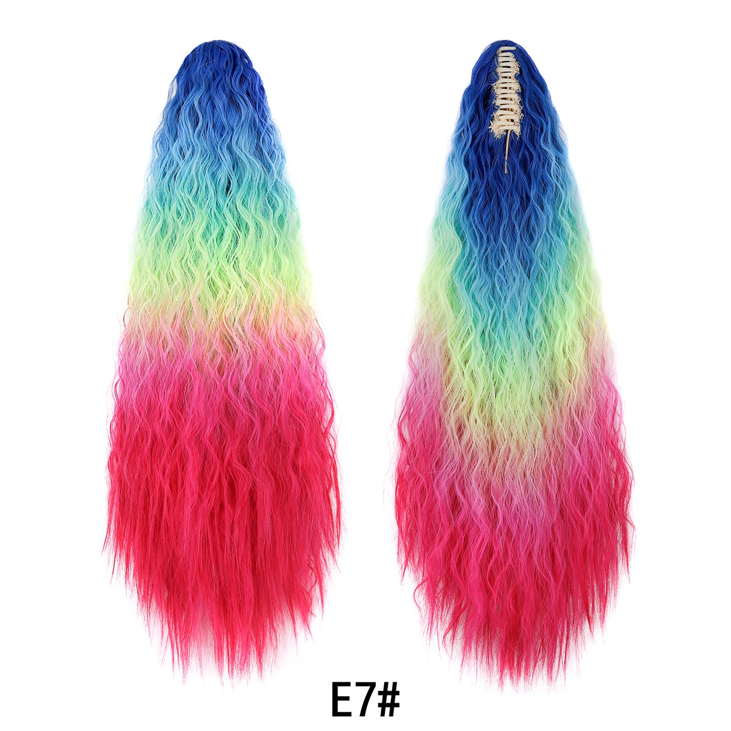 Women's Color Long Curly Hair Grip Dyed Corn Curler Water Ripple Wig Ponytail