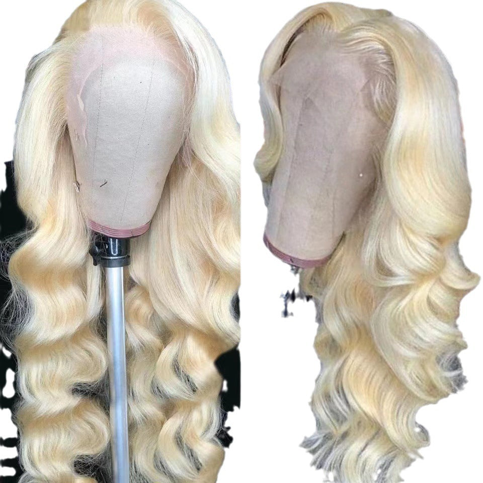 Curly Hair Light Golden Big Wave Head Wig Long Curls