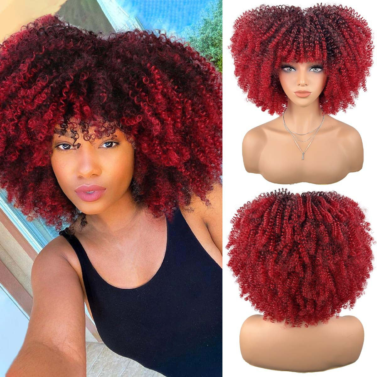 Women's African Small Long Afro Chemical Fiber Head Wig Short Curly Hair