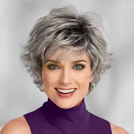 White Mixed Color Fashion Head Cover Fluffy Wig Short Curly Hair