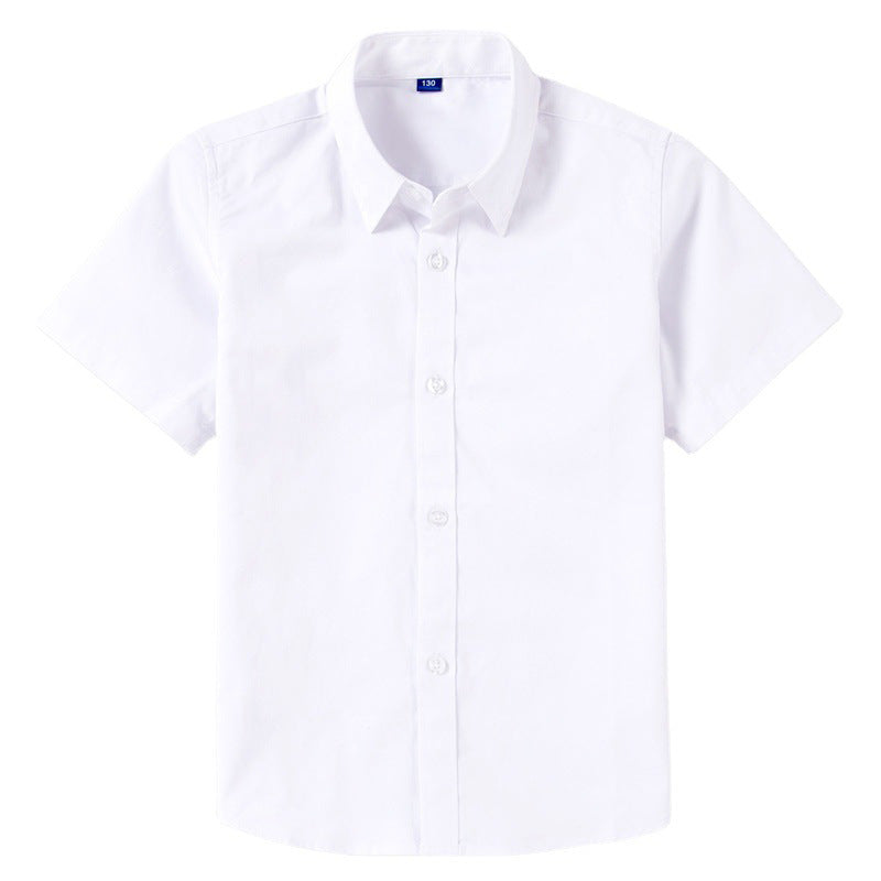 Children's White Short-sleeved Cotton Summer Thin Middle Big School Uniform Children's Shirt