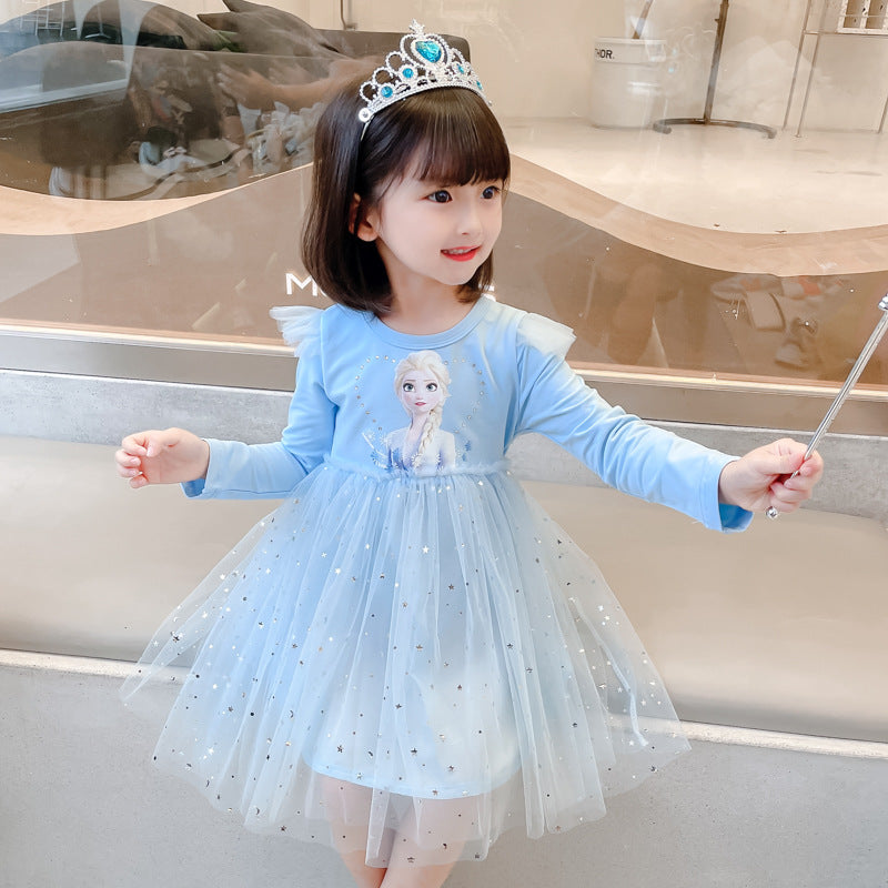 Children's Princess Autumn Short-sleeved Western Style Frozen Children's Dress