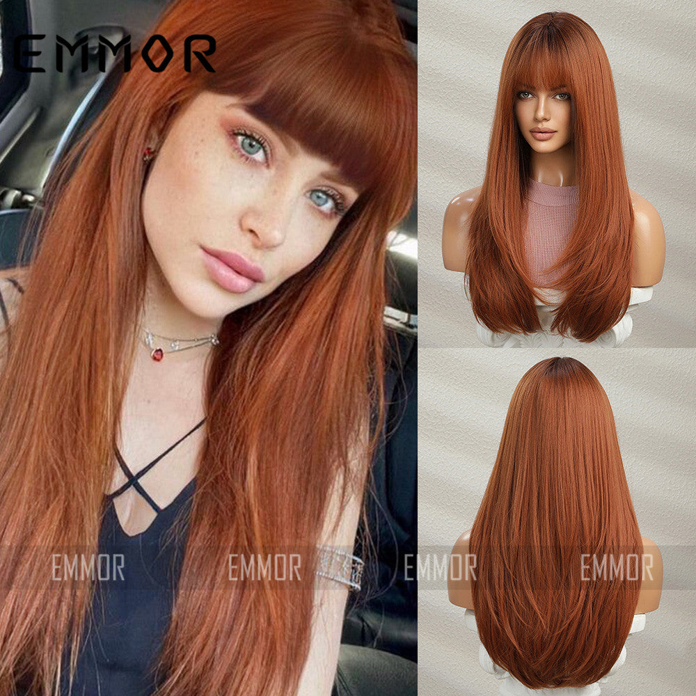 Female Hair Dirty Orange Anchor Color Long Straight Wig