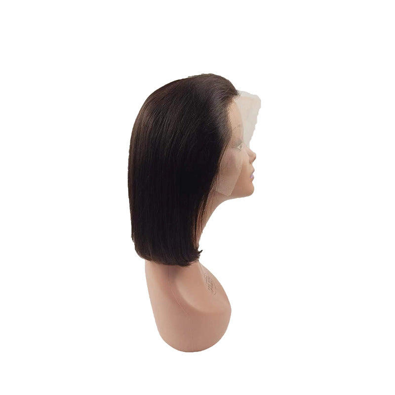 Women's African Lace Style Full Human Inch Wig Short Straight Hair