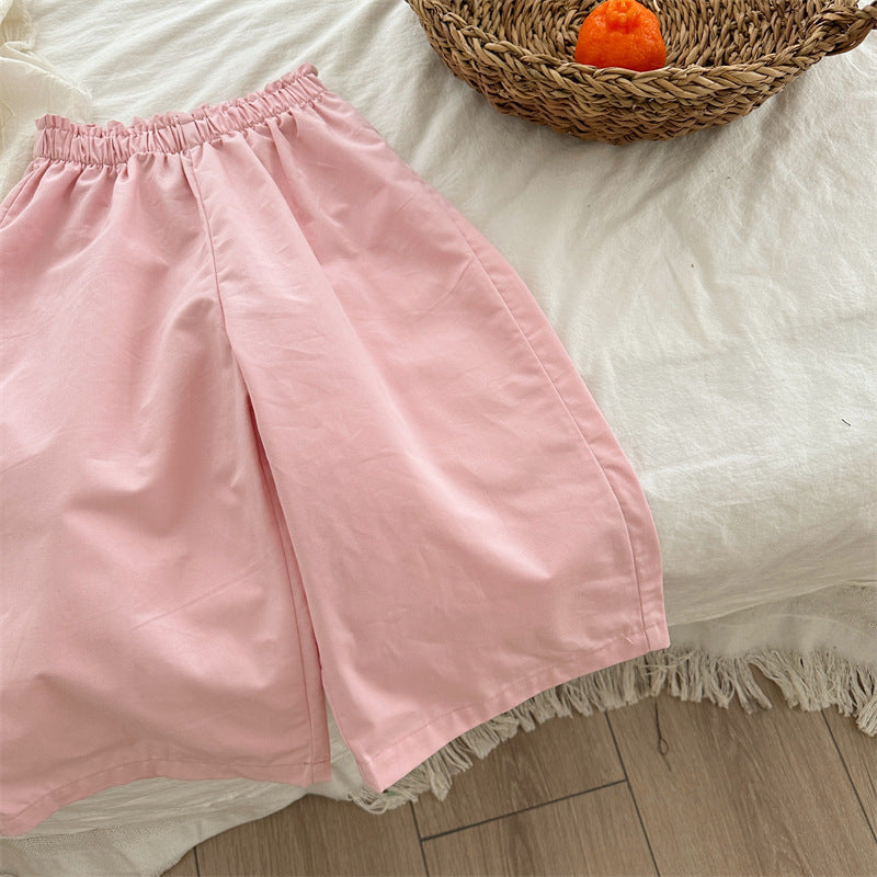 Children's Waist Cotton Solid Color Polka Dot Trousers Children's Pants