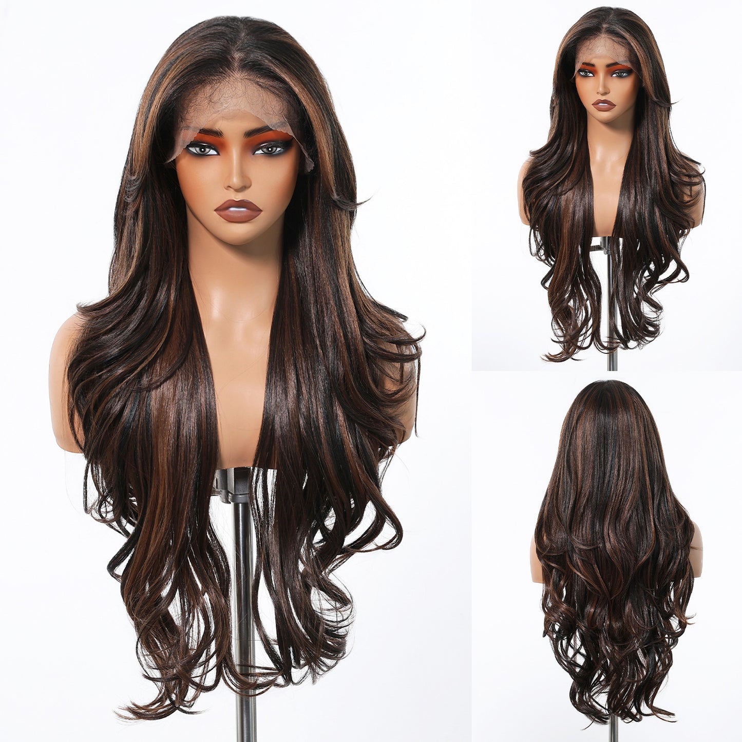 Large Area Lace Imported Matte Golden Free Split Curly Hair Wig Long Curls