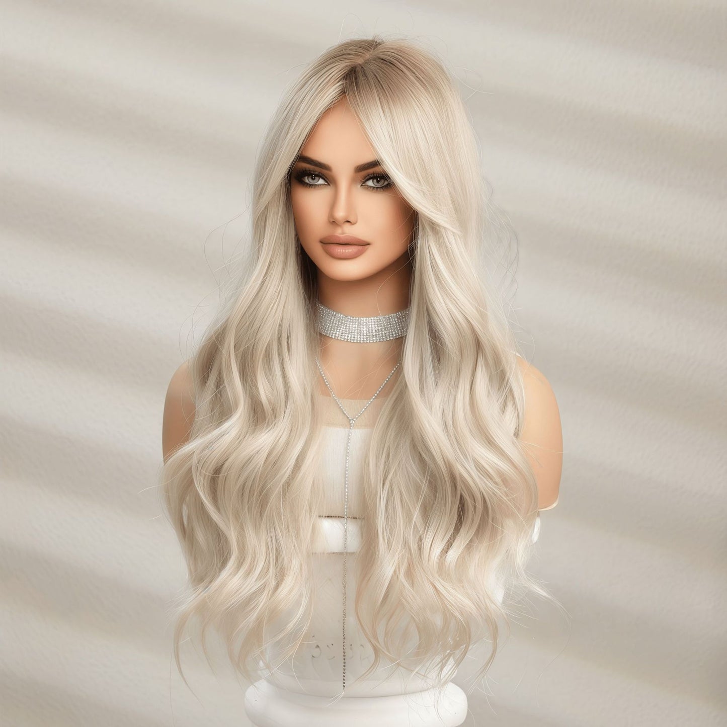 Female Curly Hair Platinum Big Wave Full Wig Long Curls