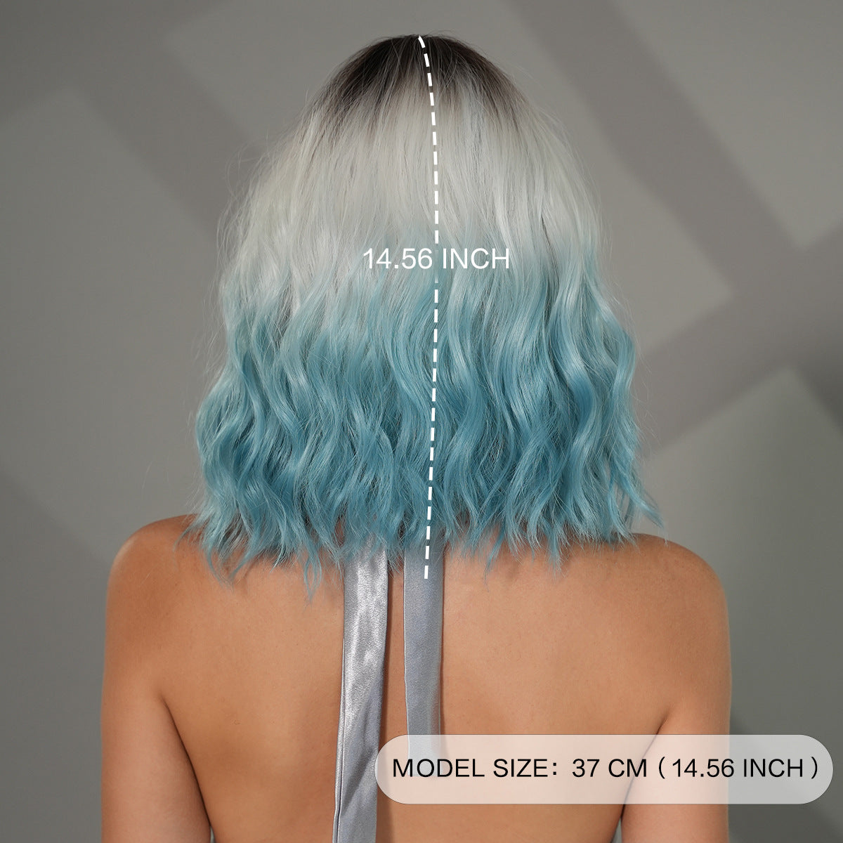 Gradient Blue Female Straight Bangs Water Ripple Head Chemical Wig Short Curly Hair