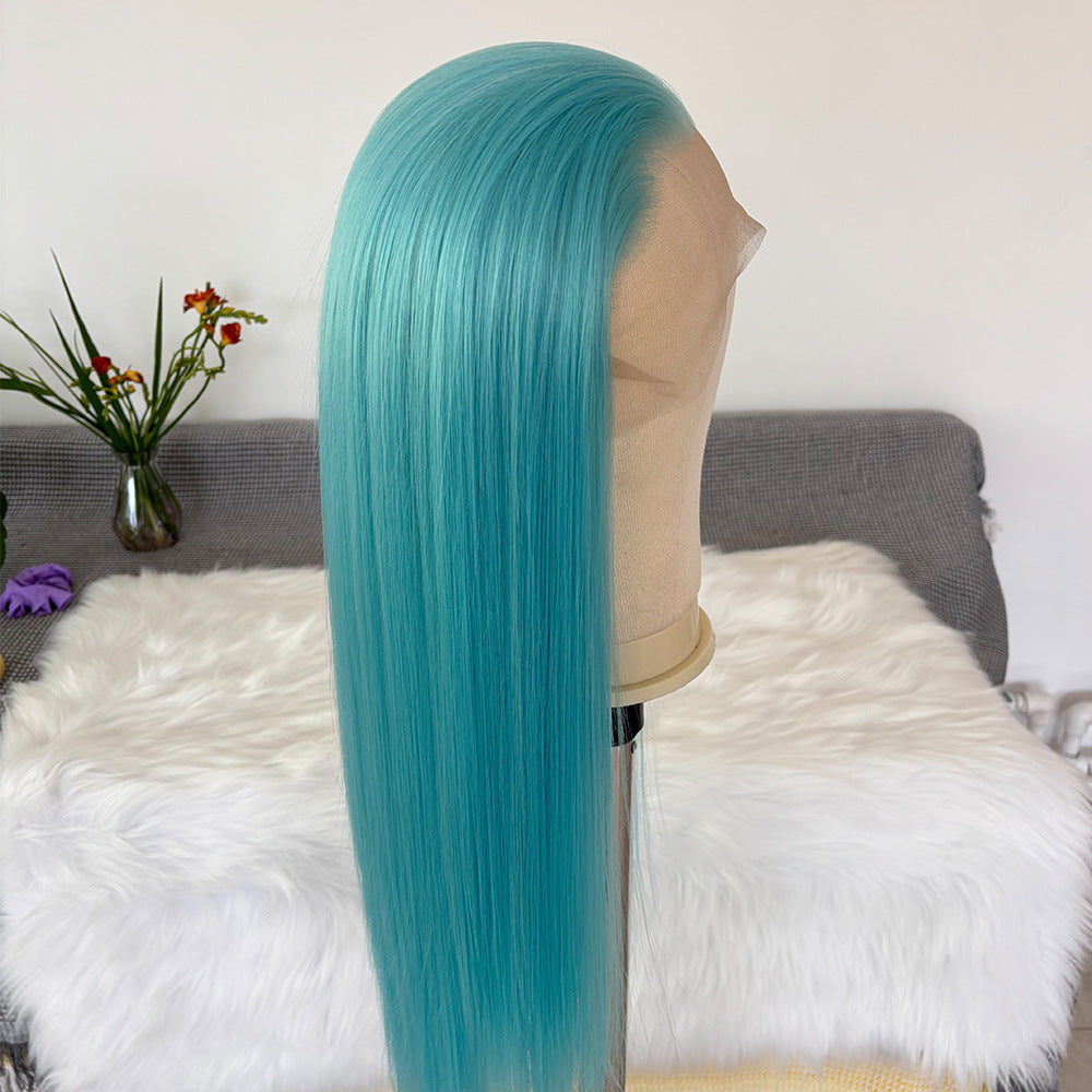 Chemical Fiber Blue Forehead Lace Head Long Straight Wig