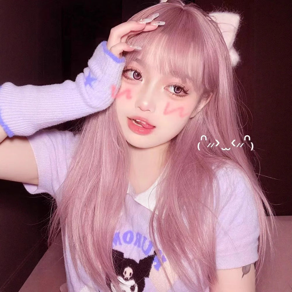 Hair Black Bangs Natural Simulation Human Long Straight Wig