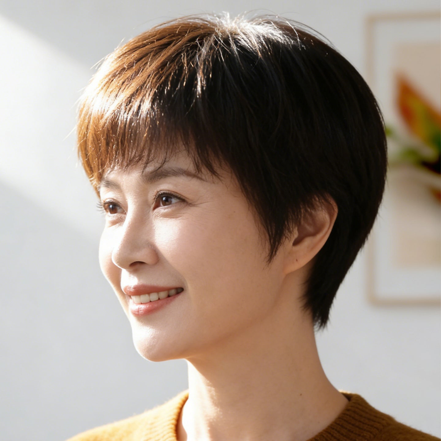 Female Real Mother Seamless Invisible Natural Wig Short Straight Hair