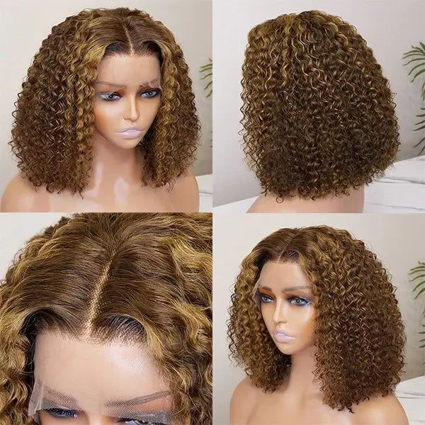 Hd Transparent Front Lace Fashion Head Cover Piano Color Wigs Wig Short Curly Hair