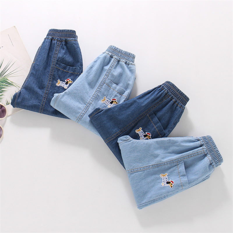 Children's Cotton Jeans Thin Toddler Cartoon Loose Children's Pants
