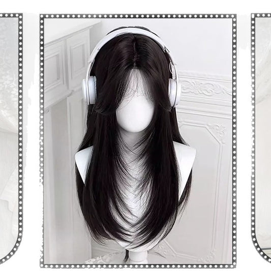 White Moonlight Forehead Lace Black High-level Campus Classic Style Natural Long Straight Wig