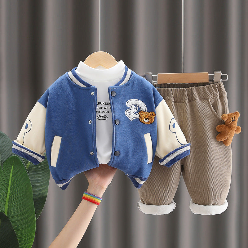 Children's Clothing Winter Fleece-lined Thickened Baseball Uniform Clothes Children's Suit