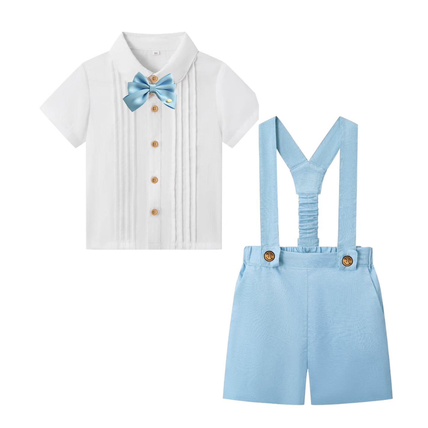Children's Summer Clothing Solid Color Shirt Overalls Dress Two-piece Set Children's Suit