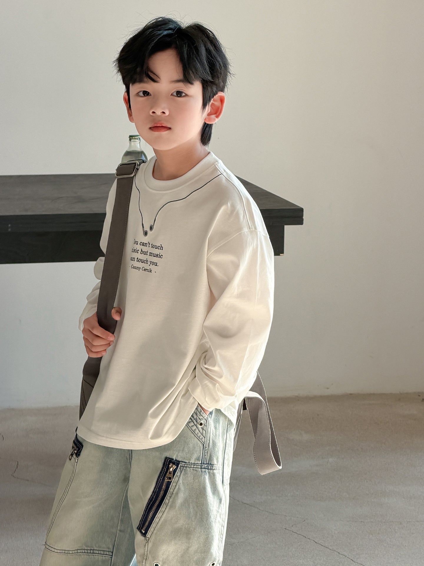 Boy's Long-sleeved Wear Pu Handsome Bottoming Top Boys Spring Children's T-shirt