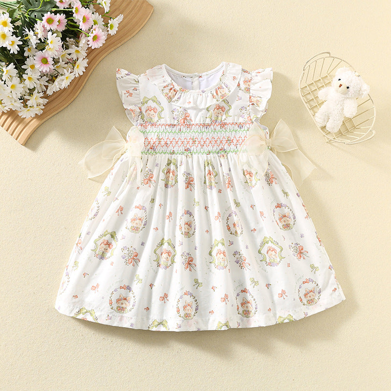 Korean Style Summer Printed Cute Smocking Shirt Cotton Thin Children's Dress