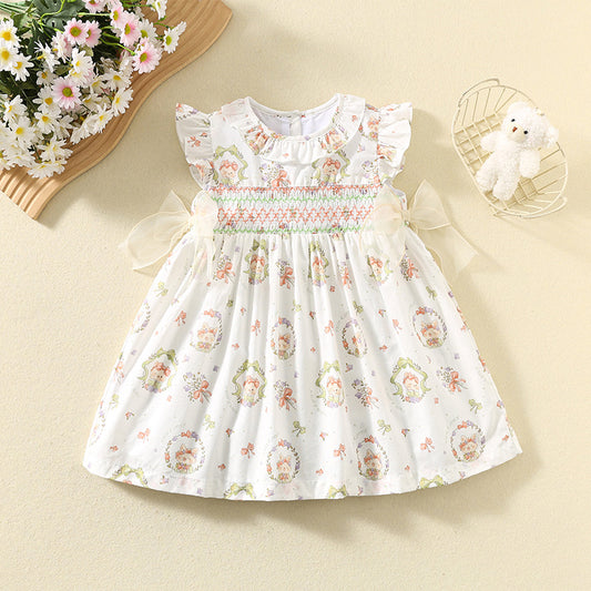 Korean Style Summer Printed Cute Smocking Shirt Cotton Thin Children's Dress