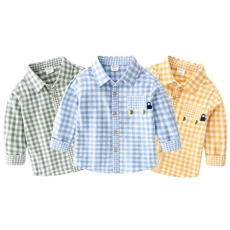 Children's Spring Boys Casual Plaid Toddler Simple Children's Shirt