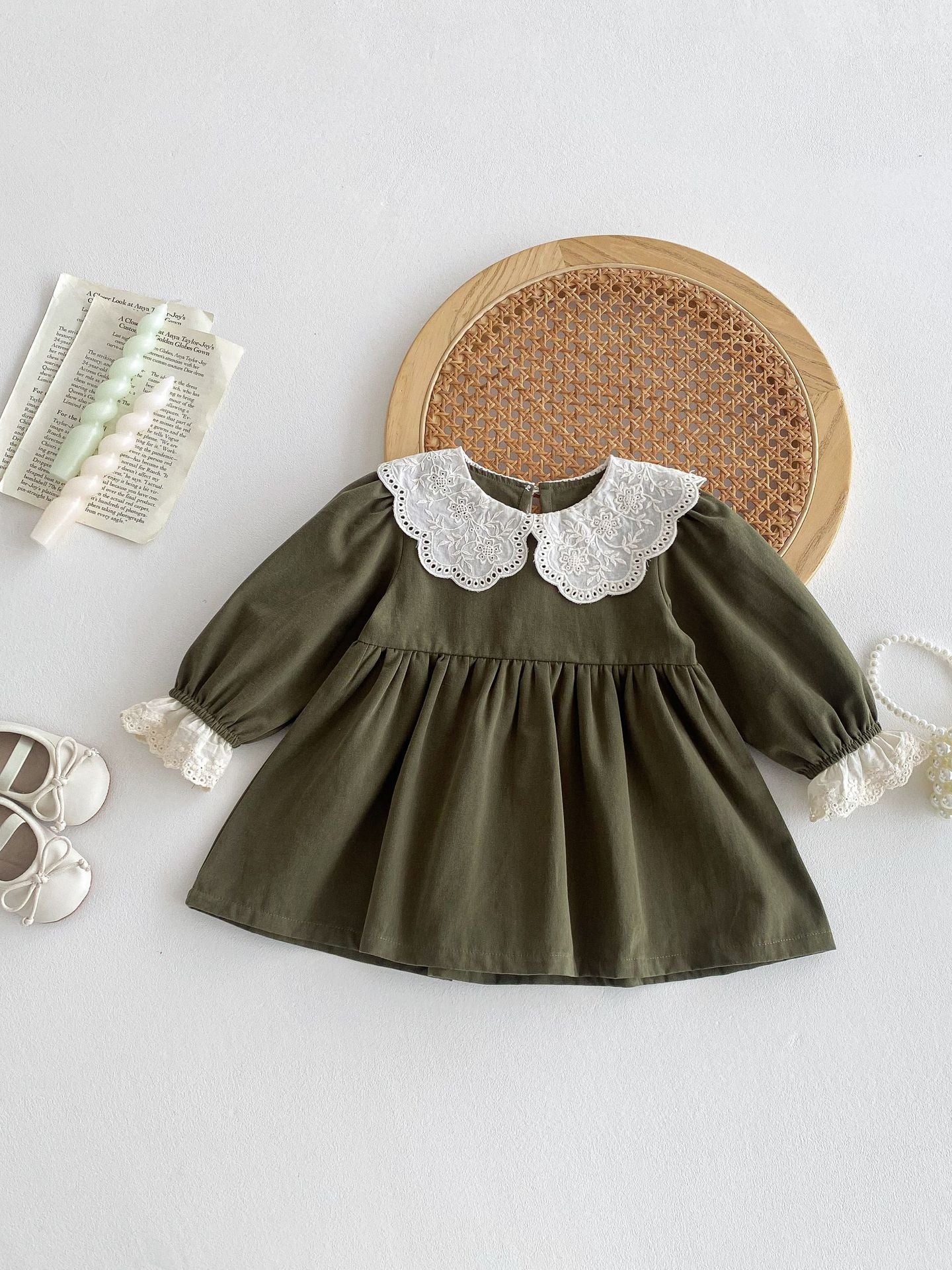 Children's Style Trendy Lace Collar Lapel Little Princess Children's Dress