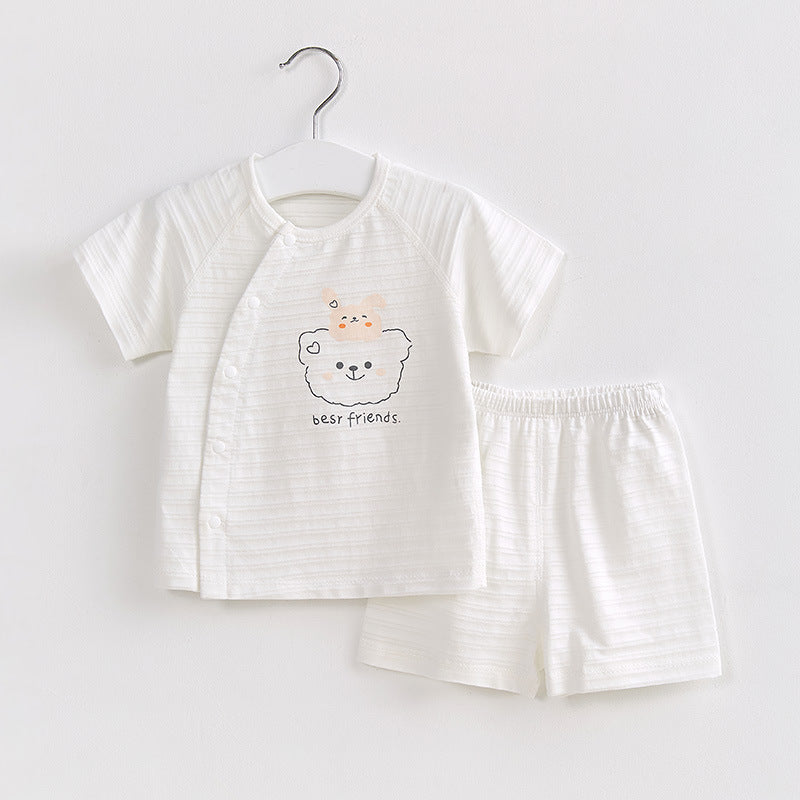 Women's & Children's Summer Cotton Western Style Open Buckle Two-piece Set Short Sleeve Children's Suit