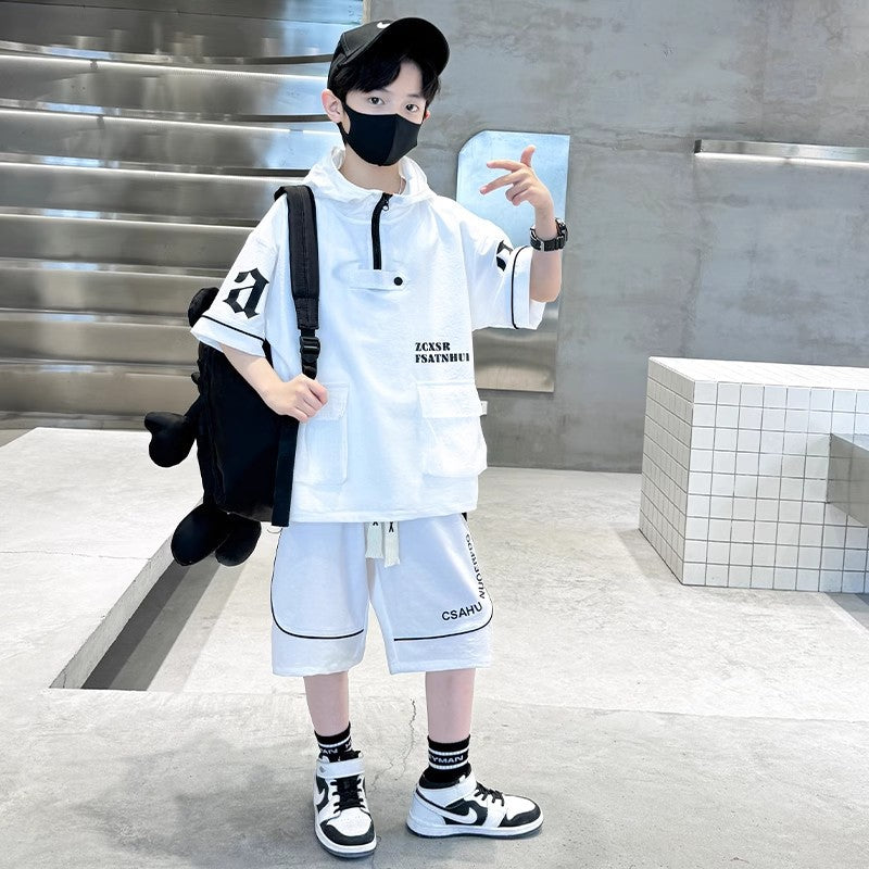 Children's Boys Summer Medium Large Thin Short-sleeved Clothes Trendy Children's Suit