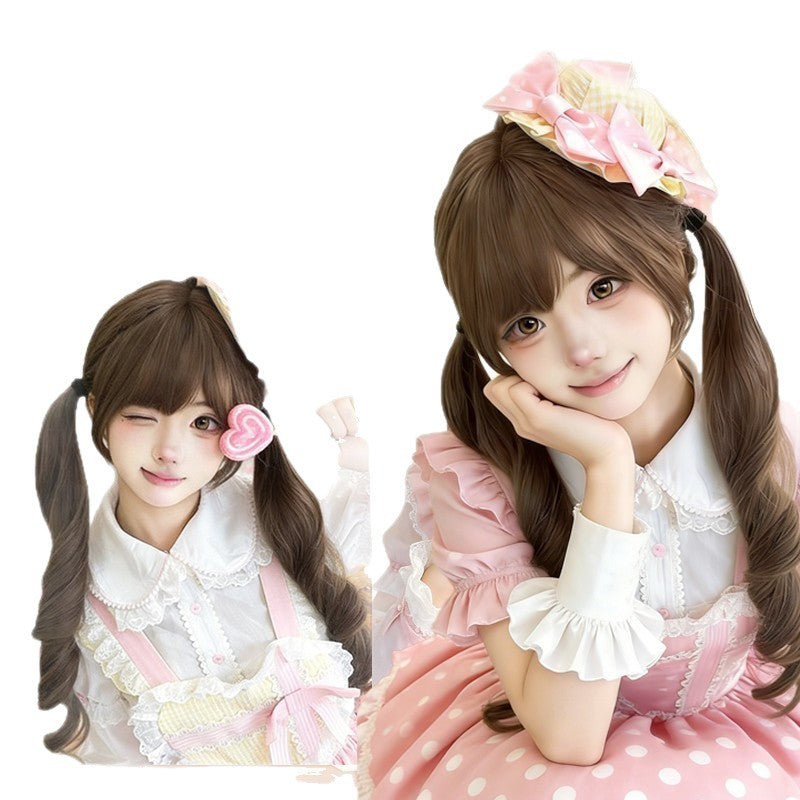 Tie Up Double Ponytail Roman Curly Princess Hair Lolita Long Straight Wig