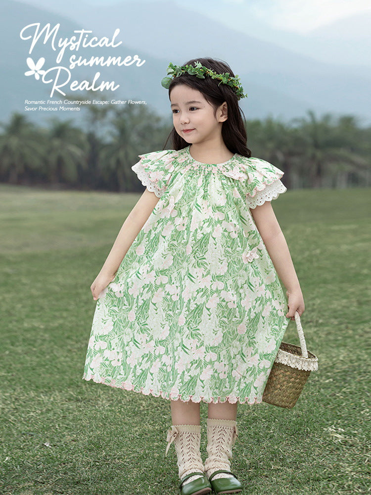 Simple Dress Sweet Pleating Puff Sleeve Doll Shirt Anti Mosquito Children's Suit