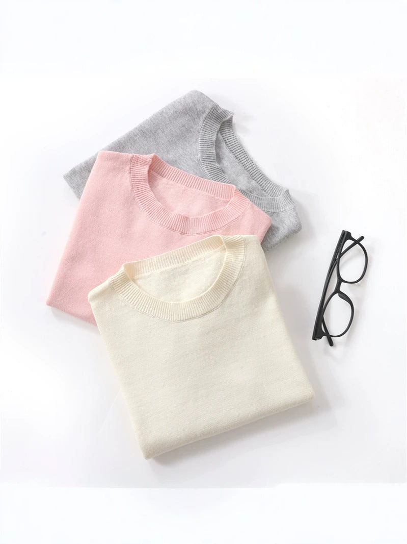 Children's Color Knitted Short-sleeved Combed Cotton Boys Lazy Casual Children's T-shirt