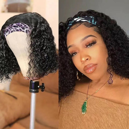 Women's Band African Small Volume Afro Fiber Synthetic Wig Short Curly Hair