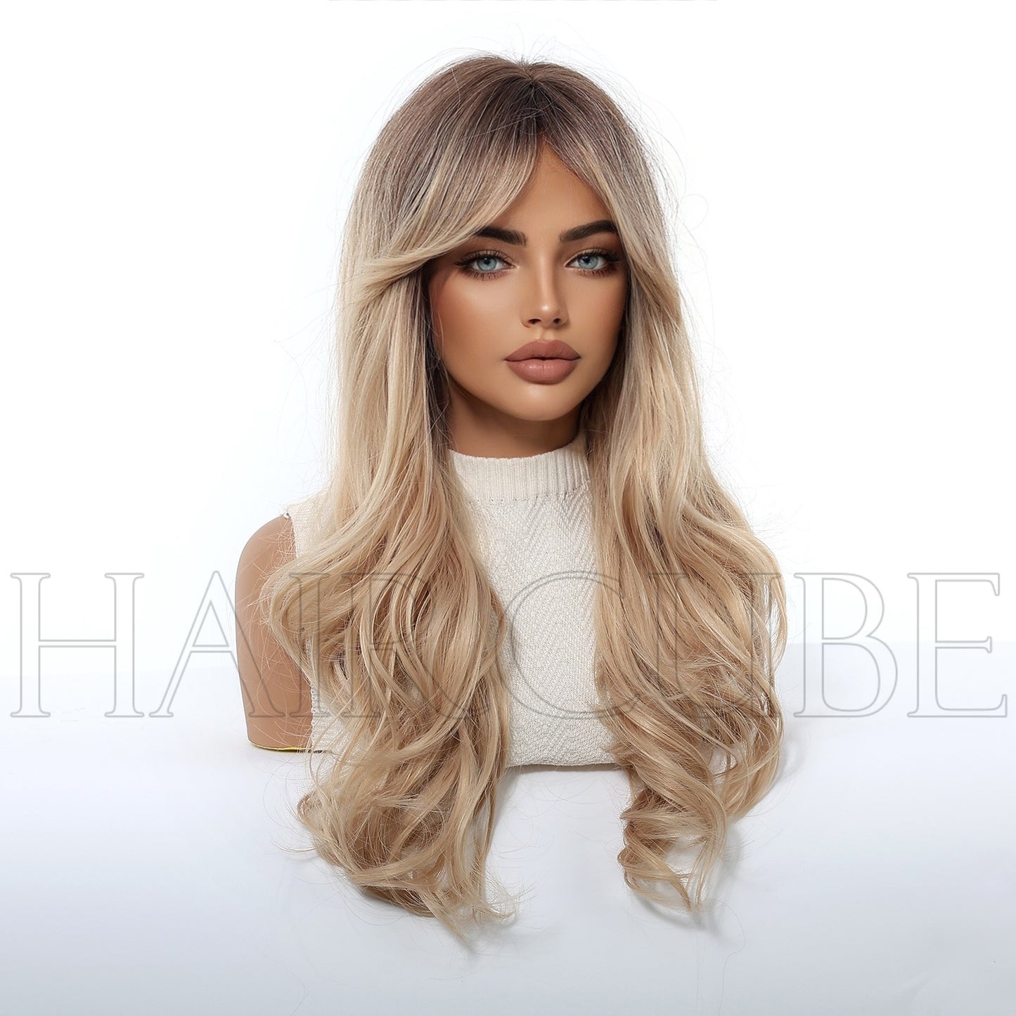 Curly Hair Gradient Bangs Golden Chemical Fiber Female Wig Long Curls
