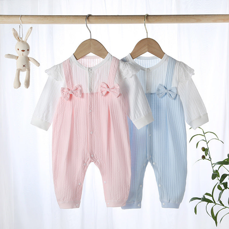 Double Bow Strap Clothes Long Cotton Sleeve Jumpsuit, Climbing Suit