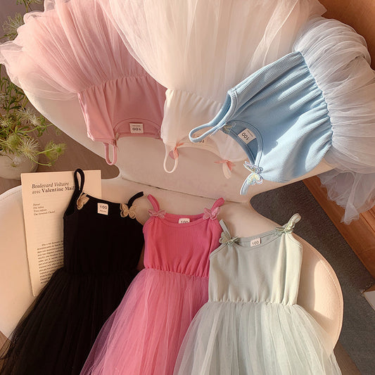 Camisole Butterfly Beach Princess Candy Color Fluffy Children's Dress