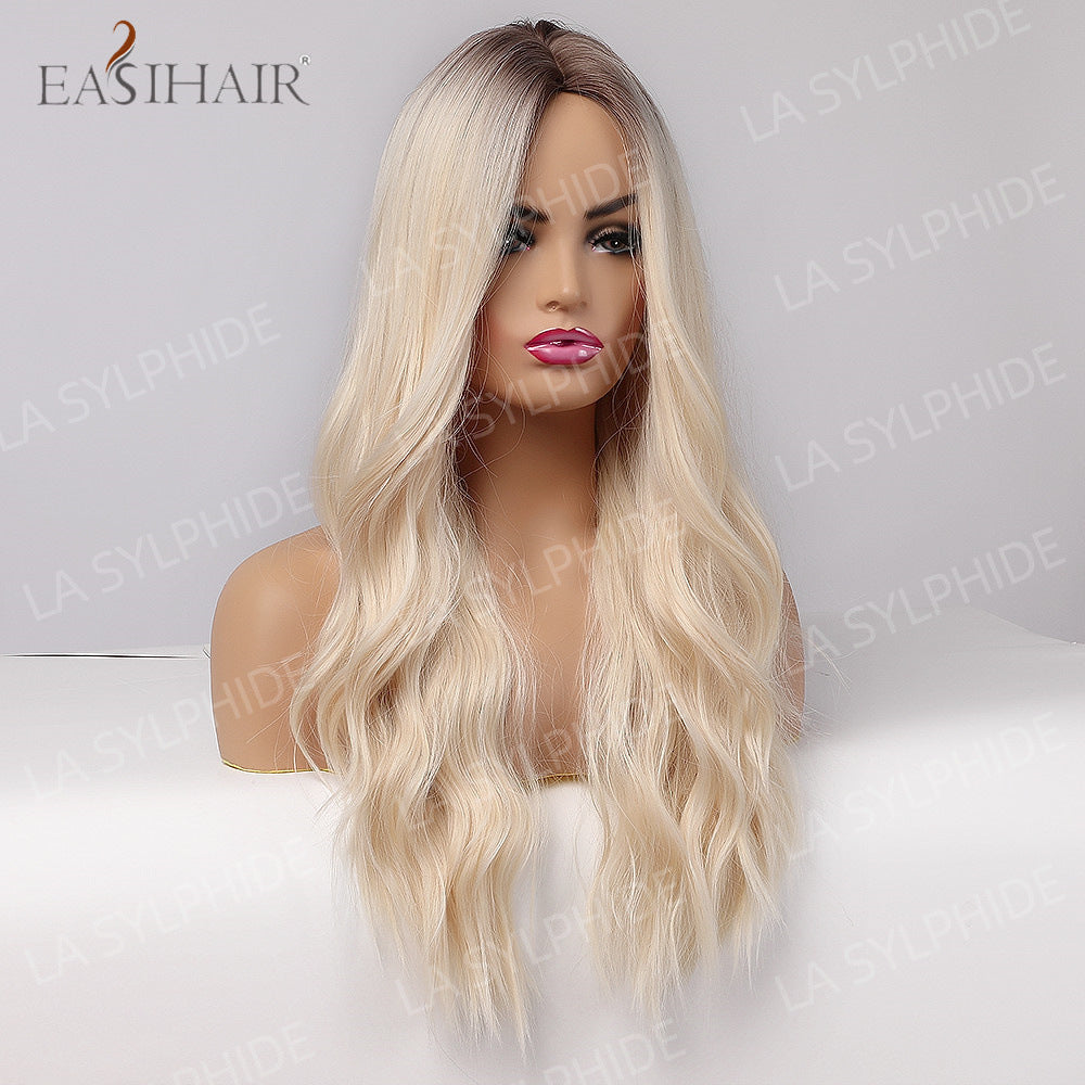 Full Head Curly Hair Fiber Golden Gradient Medium Points Without Wig Long Curls