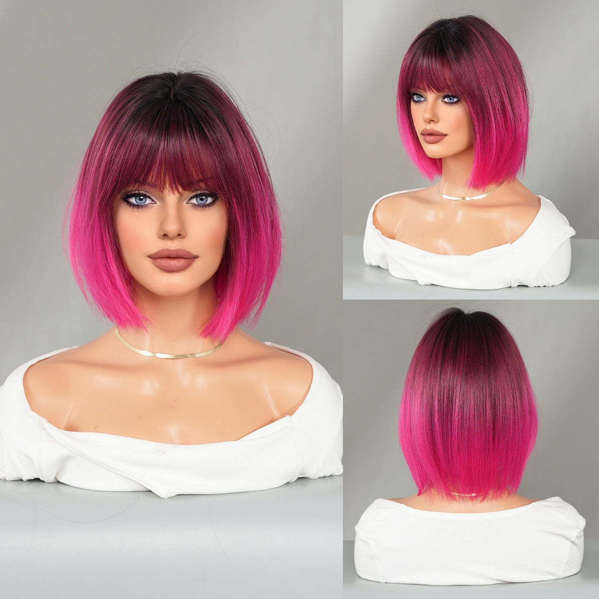 New Black Female Bangs Chemical Fiber Wig Short Straight Hair