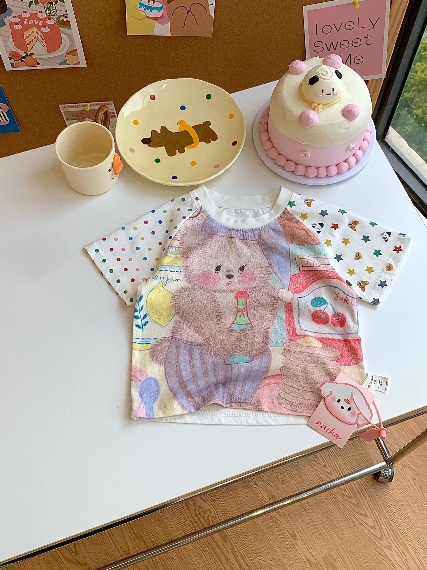 Children's Korean Style Bear Iti Color Matching Cute Children's T-shirt