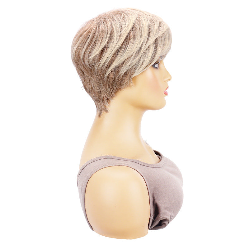 Women's Fashion Chemical Fiber Brown Partial Head Wig Short Straight Hair