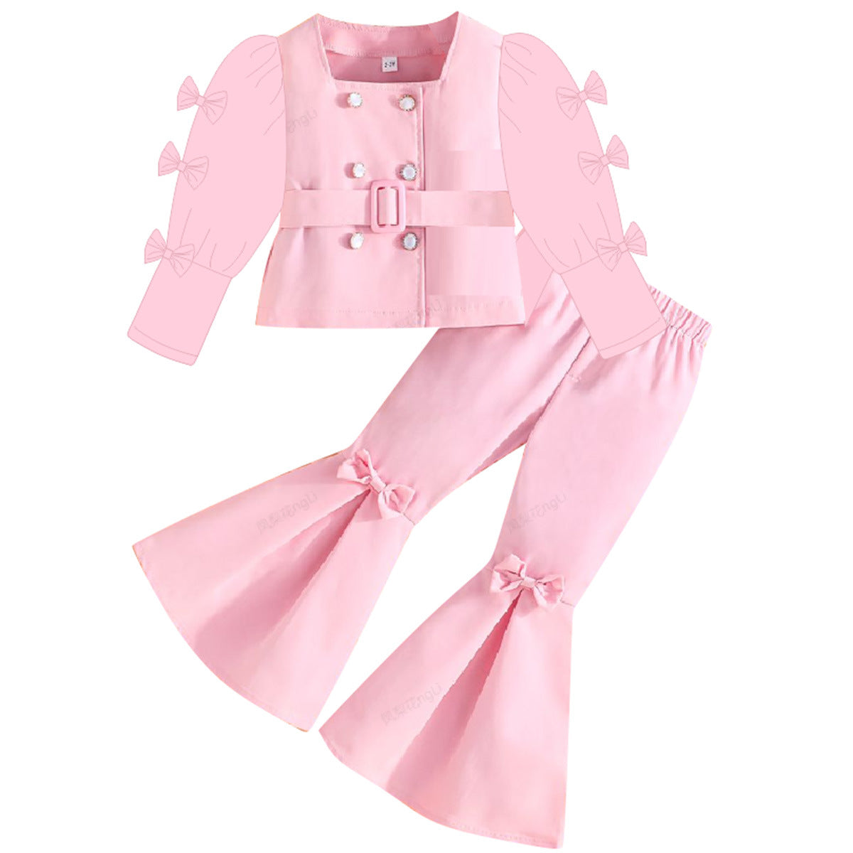 Autumn Long Sleeve Butterfly Bell-bottom Pants Double Breasted Children's Suit