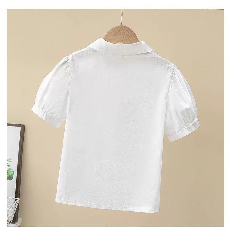 Children's Summer Clothing Cotton Short-sleeved White Primary School Children's Shirt