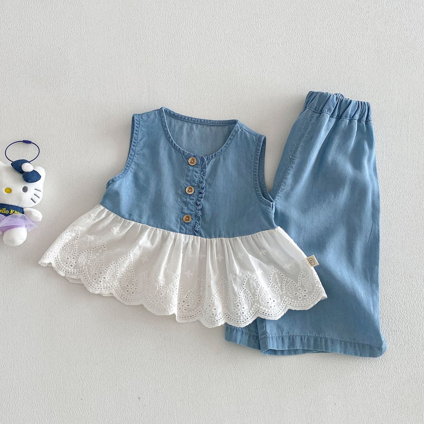 Children's Fashion Set Summer Lace Doll Shirt T-shirt Jeans Children's Suit