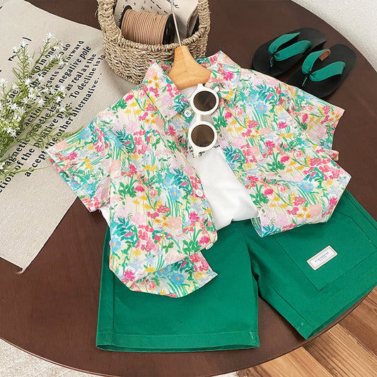 Children's Short Sleeve Printed Vacation Style Boys Summer Cotton Children's Shirt