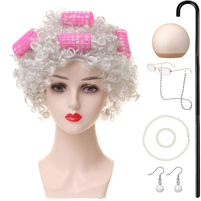 Grandma Gray Old Lady Holiday Dress Up Cos Wig
