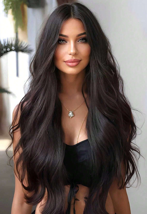Female Natural Big Wave Curly Hair Simulation Full Human Fashion Wig Long Curls
