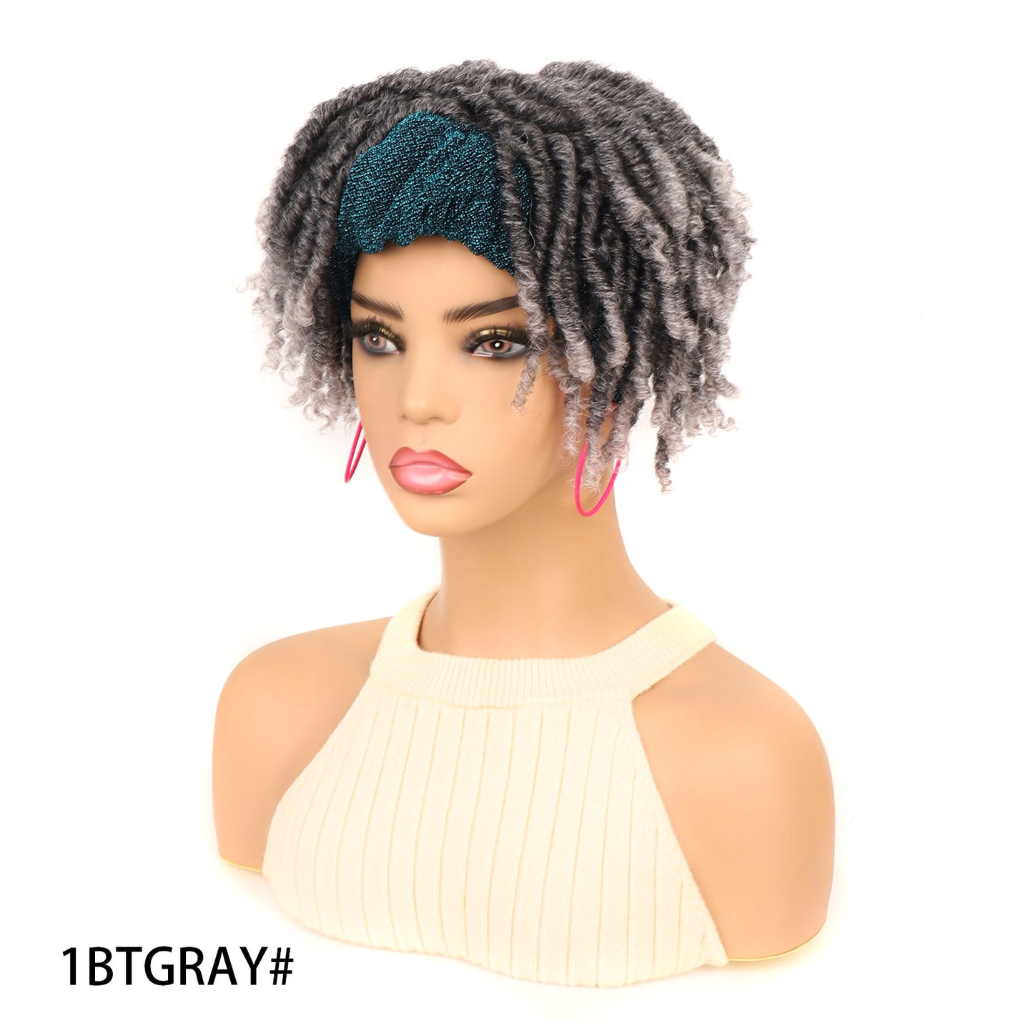 Head Cover Black Blue Turban Dreadlocks Wig Short Curly Hair
