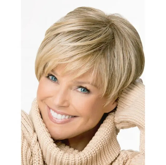 Women's Golden Split Side Bangs Elegant Fashion Wig Short Curly Hair