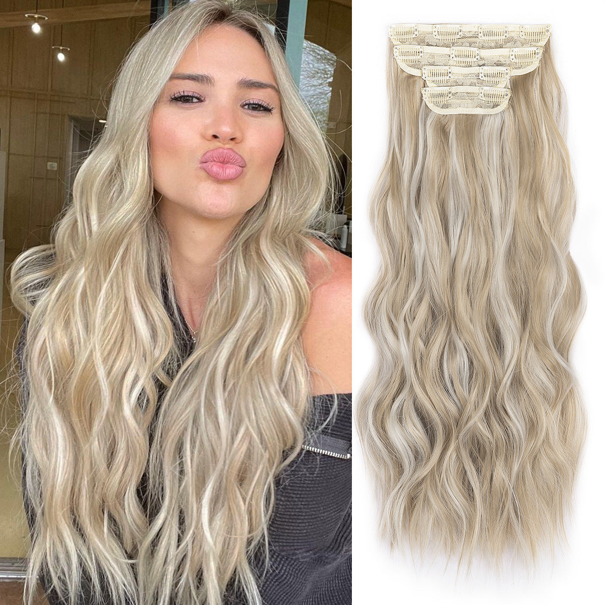 Women's Set Water Ripple Hairpiece Clip Fiber Wig